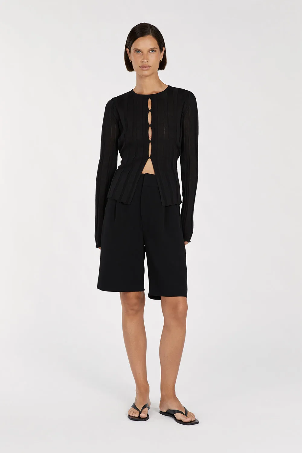 BRONSON BLACK LONG SLEEVE KNIT TOP sold by Dissh