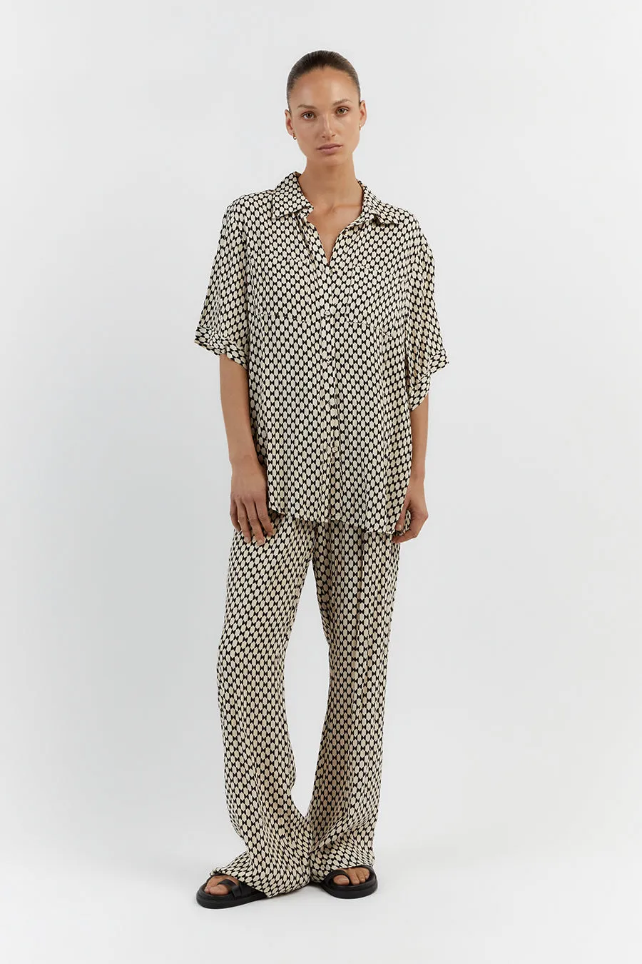 MAE BLACK/CREAM GEO VACATION SHIRT sold by Dissh