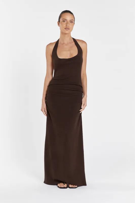 ALICE CHOC COWL NECK HALTER MIDI DRESS sold by Dissh