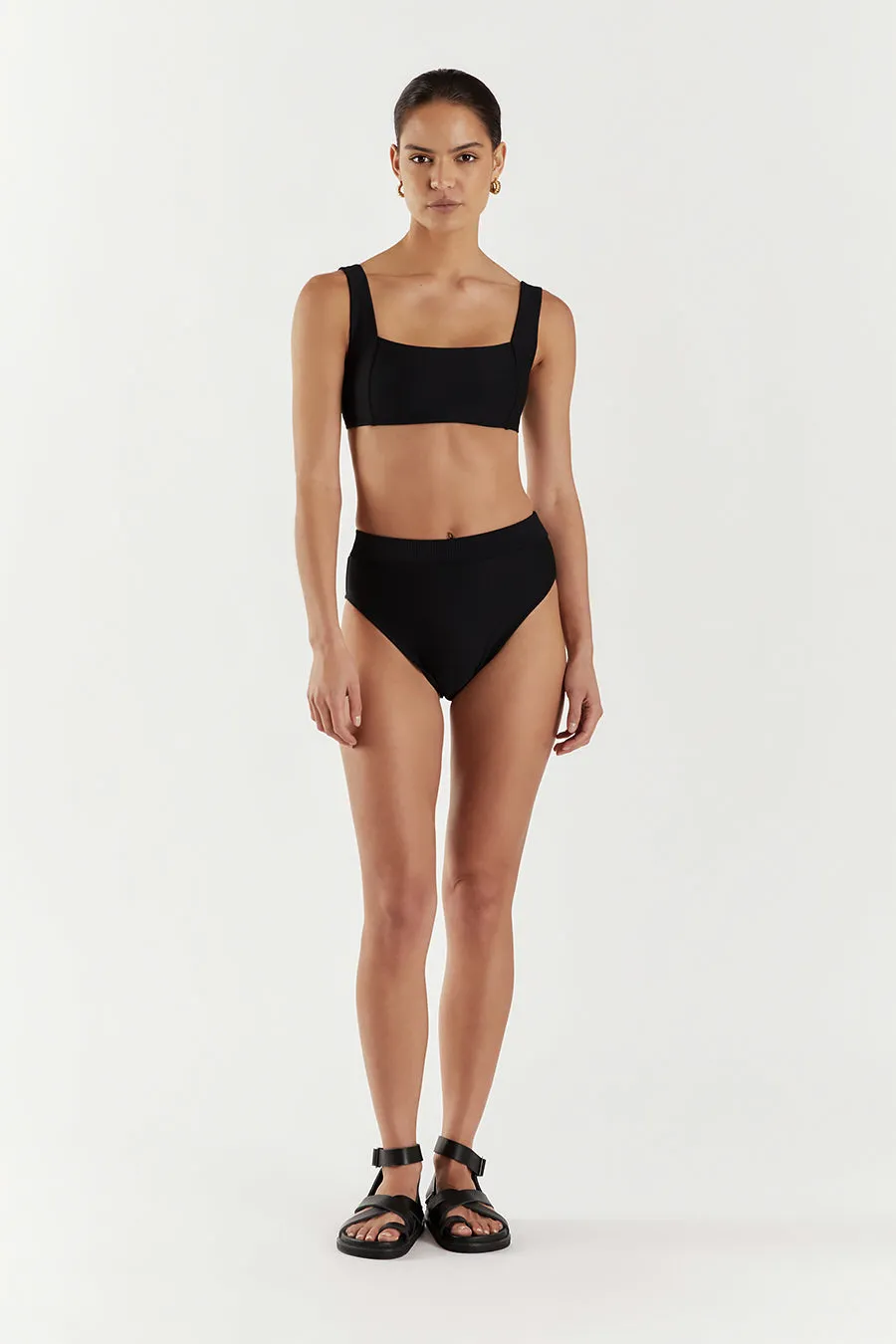 AMAYA BLACK RIB HIGH CUT BRIEF sold by Dissh