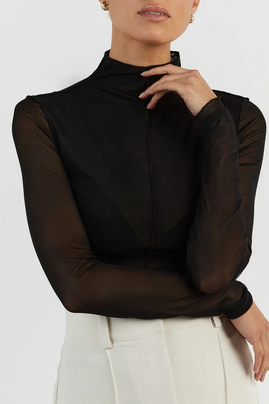 JAGGER BLACK MESH LONG SLEEVE TOP sold by Dissh product image thumbnail 5