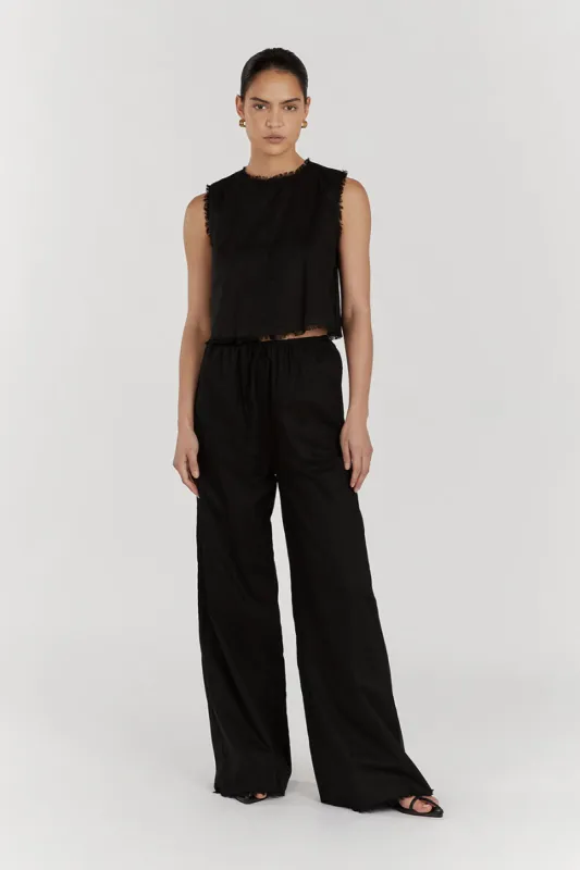 NOVA BLACK LIGHT WEIGHT LINEN TOP sold by Dissh