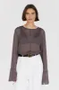 MARI EGGPLANT SHEER LONG SLEEVE TOP sold by Dissh