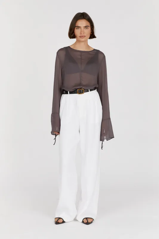 MARI EGGPLANT SHEER LONG SLEEVE TOP sold by Dissh