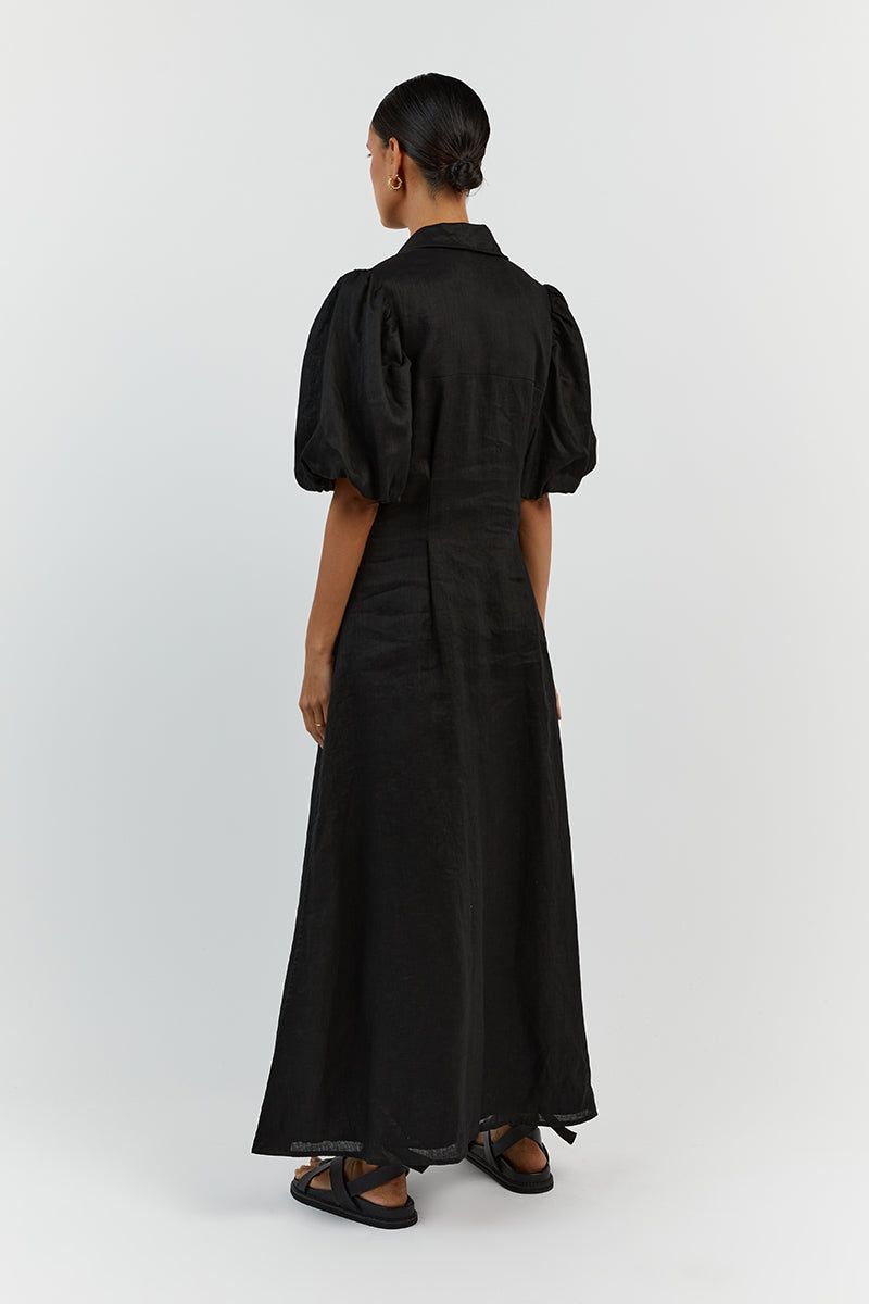 RAE BLACK LINEN SHIRT MIDI DRESS sold by Dissh product image thumbnail 4
