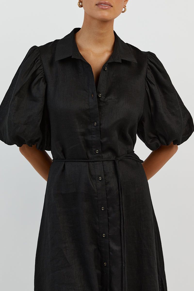 RAE BLACK LINEN SHIRT MIDI DRESS sold by Dissh product image thumbnail 5