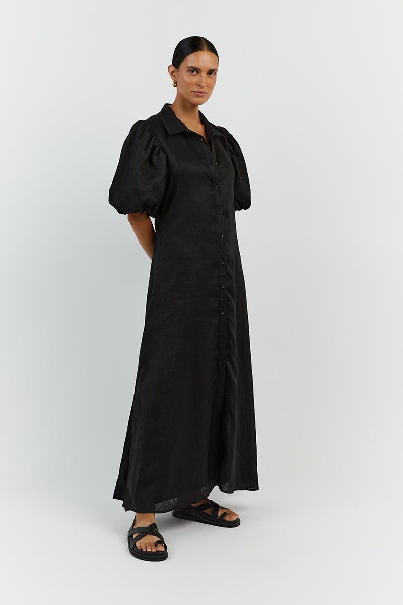 RAE BLACK LINEN SHIRT MIDI DRESS sold by Dissh product image thumbnail 3
