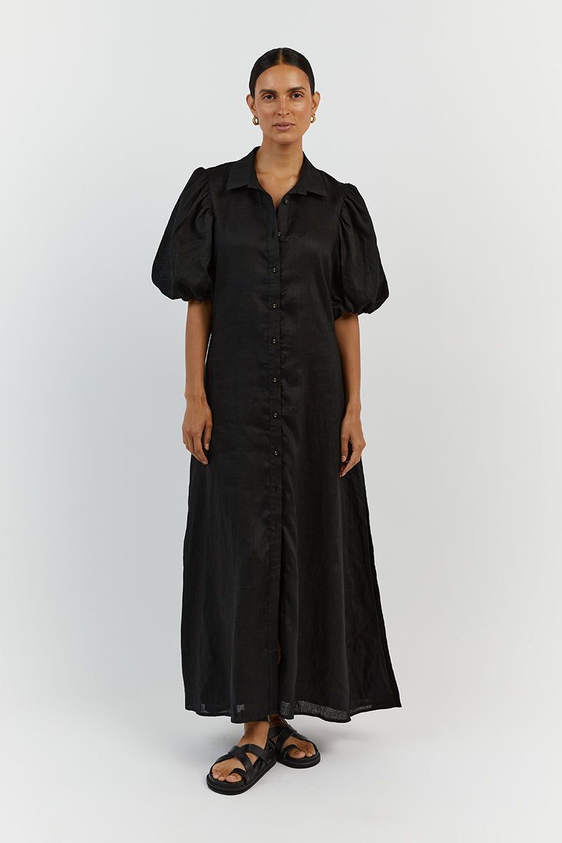 RAE BLACK LINEN SHIRT MIDI DRESS sold by Dissh product image thumbnail 2