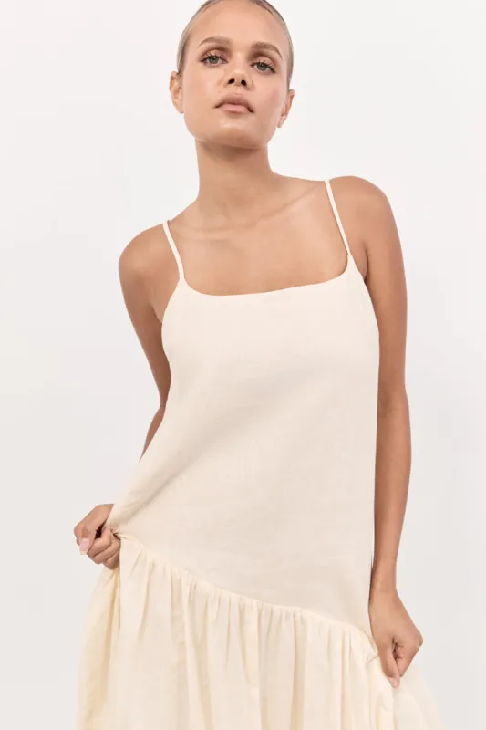 NOAH LEMON LINEN ASYM MIDI DRESS | Parallel