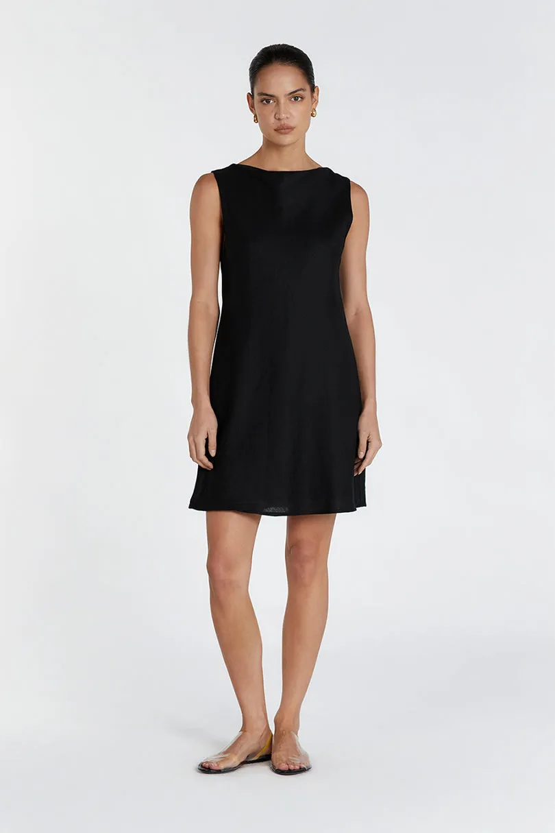 HARMONY BLACK COWL LINEN MINI DRESS sold by Dissh