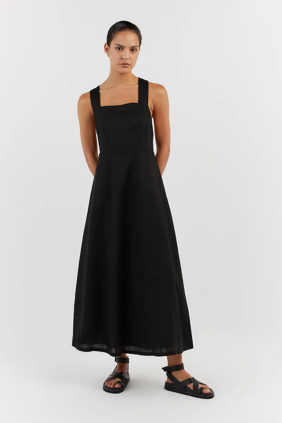 ZADIE BLACK APRON LINEN MIDI DRESS sold by Dissh