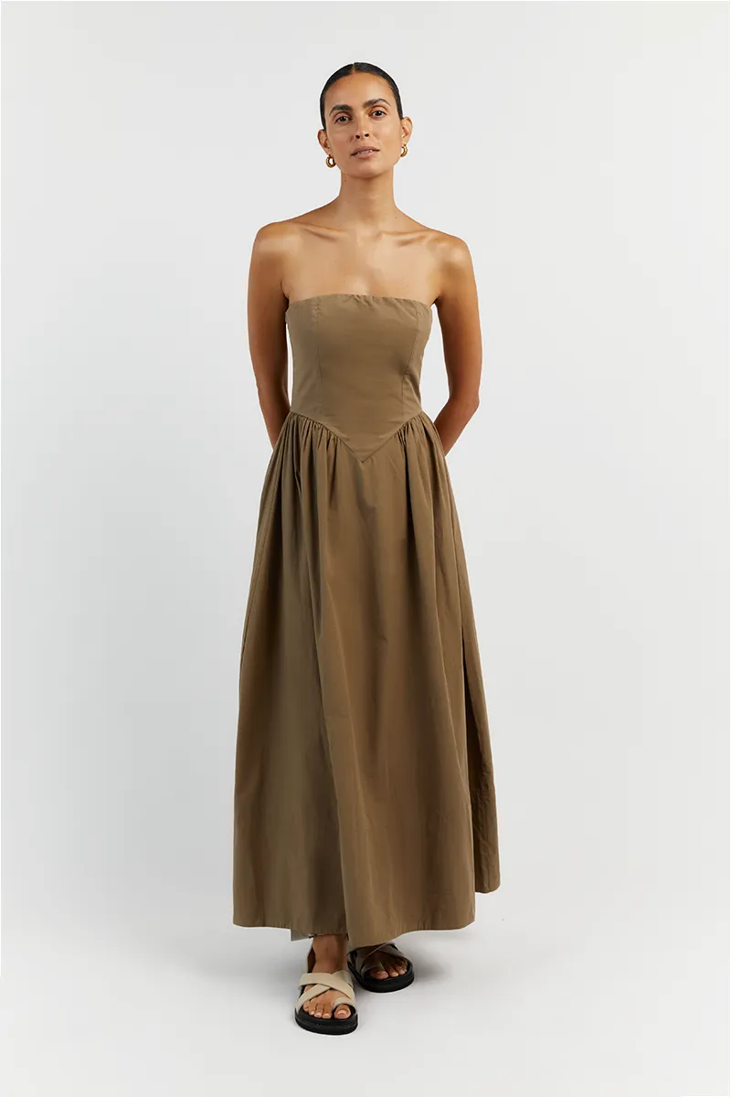 HYLAND COFFEE STRAPLESS MIDI DRESS sold by Dissh