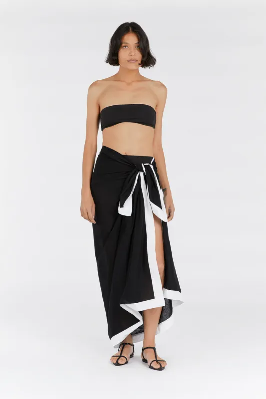 CALLIE BLACK CONTRAST LINEN SARONG sold by Dissh