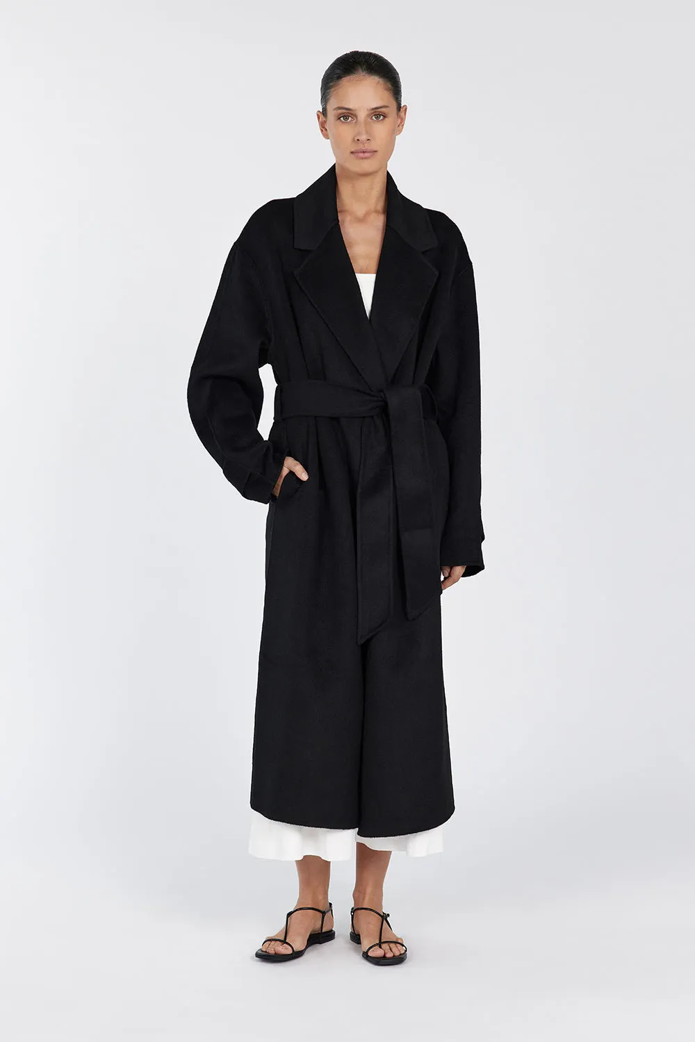 MILES BLACK OVERSIZED WOOL WRAP COAT sold by Dissh product image thumbnail 5