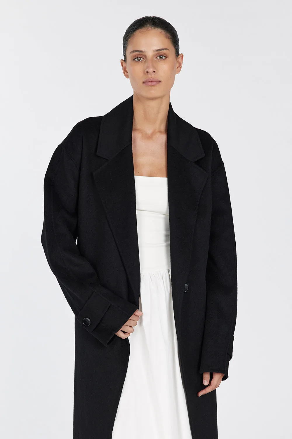 MILES BLACK OVERSIZED WOOL WRAP COAT sold by Dissh product image thumbnail 2