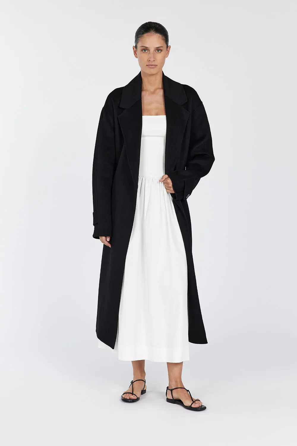 MILES BLACK OVERSIZED WOOL WRAP COAT sold by Dissh