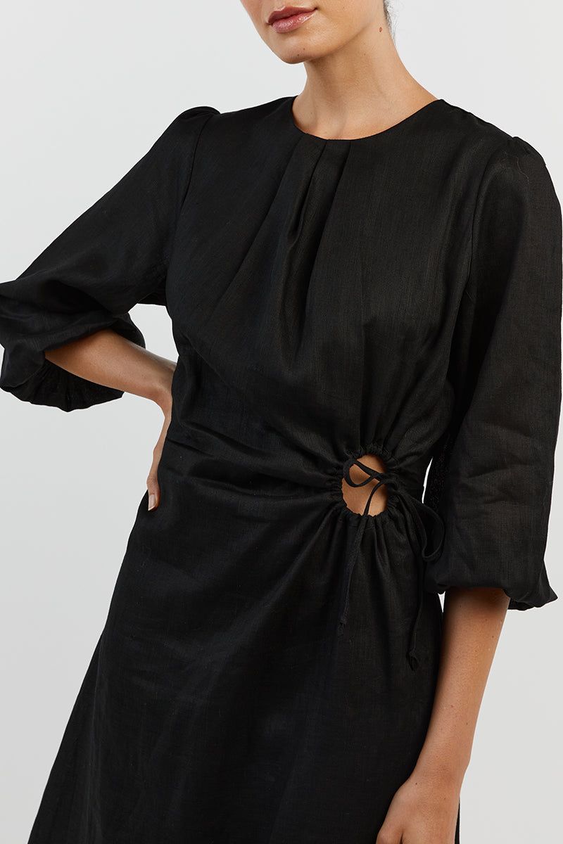 BEAU BLACK SLEEVED LINEN MIDI DRESS sold by Dissh product image thumbnail 5
