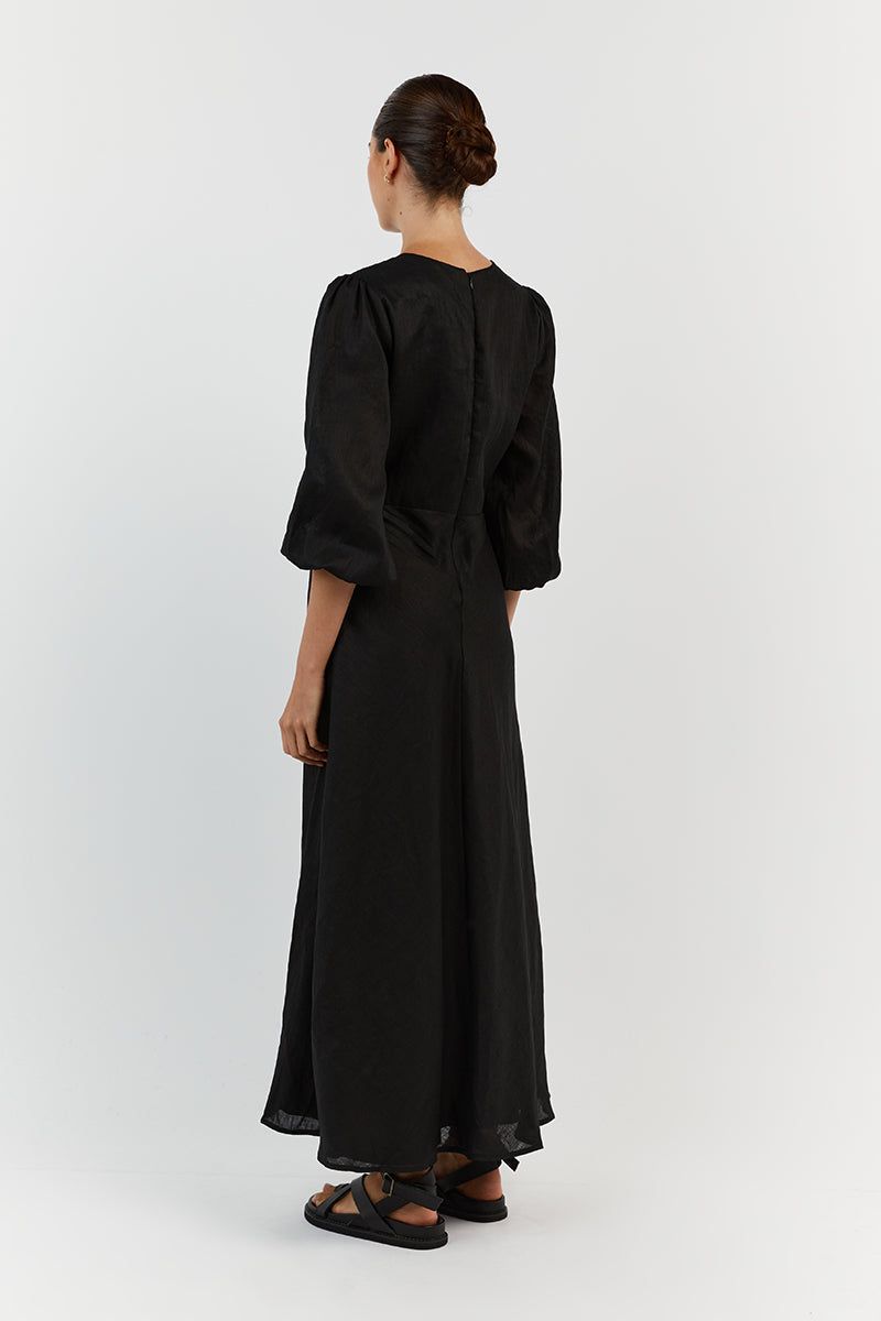 BEAU BLACK SLEEVED LINEN MIDI DRESS sold by Dissh product image thumbnail 4
