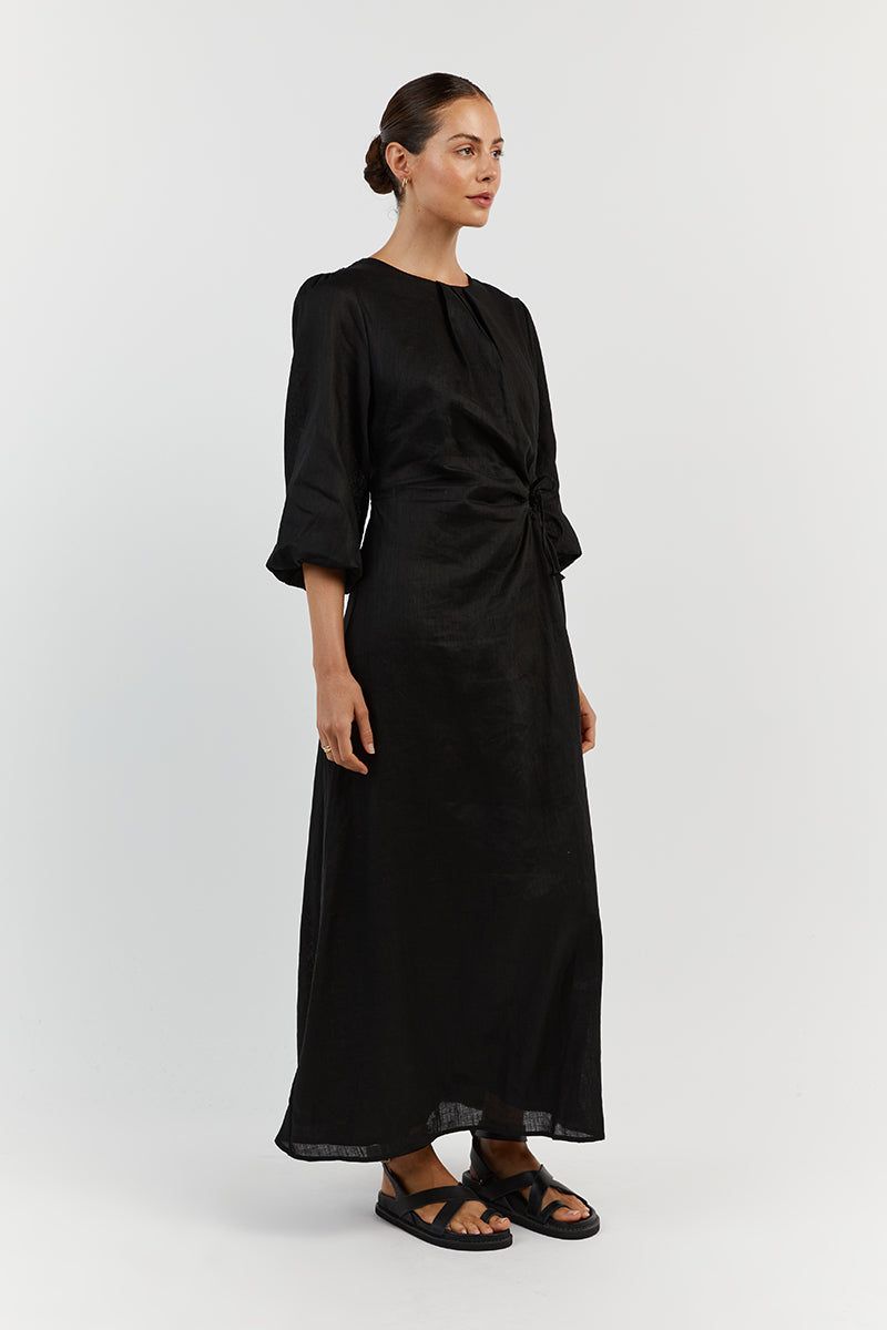 BEAU BLACK SLEEVED LINEN MIDI DRESS sold by Dissh product image thumbnail 3