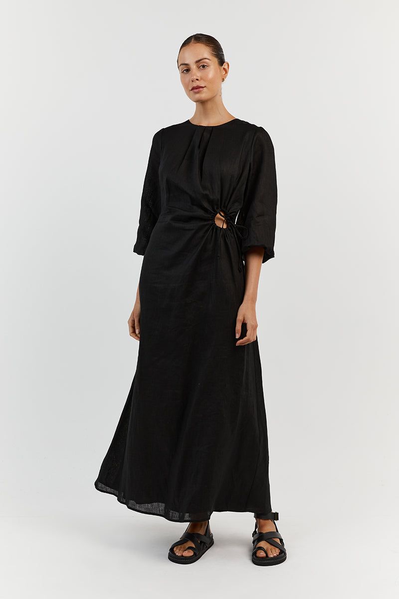 BEAU BLACK SLEEVED LINEN MIDI DRESS sold by Dissh product image thumbnail 2