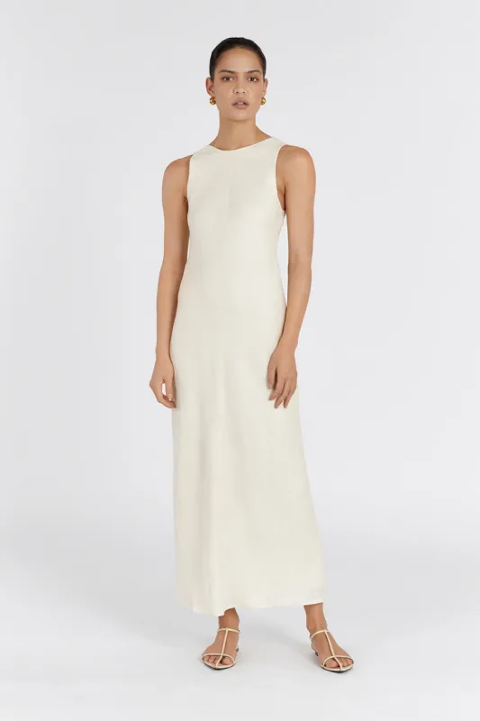 MERCURY BUTTERMILK LINEN MIDI DRESS made by Dissh