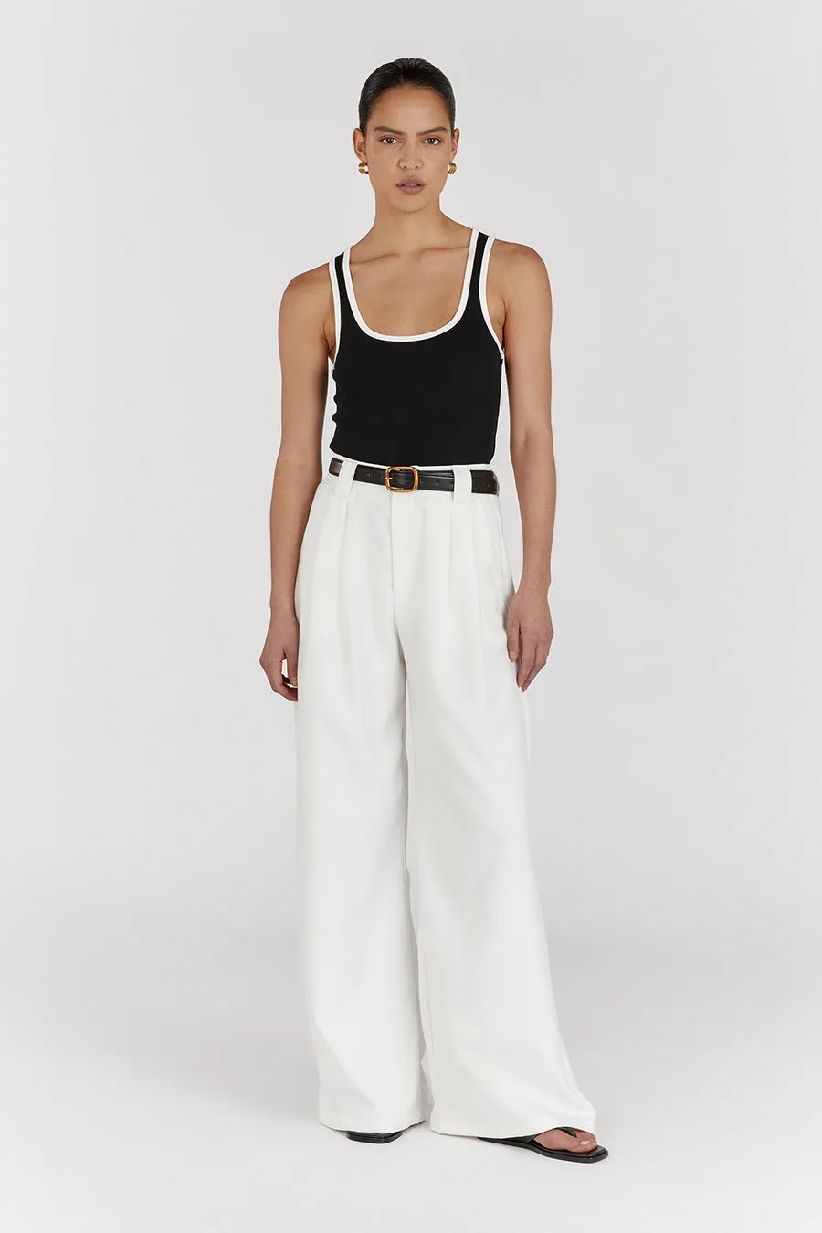 HARLEY WHITE WIDE LEG PANT sold by Dissh