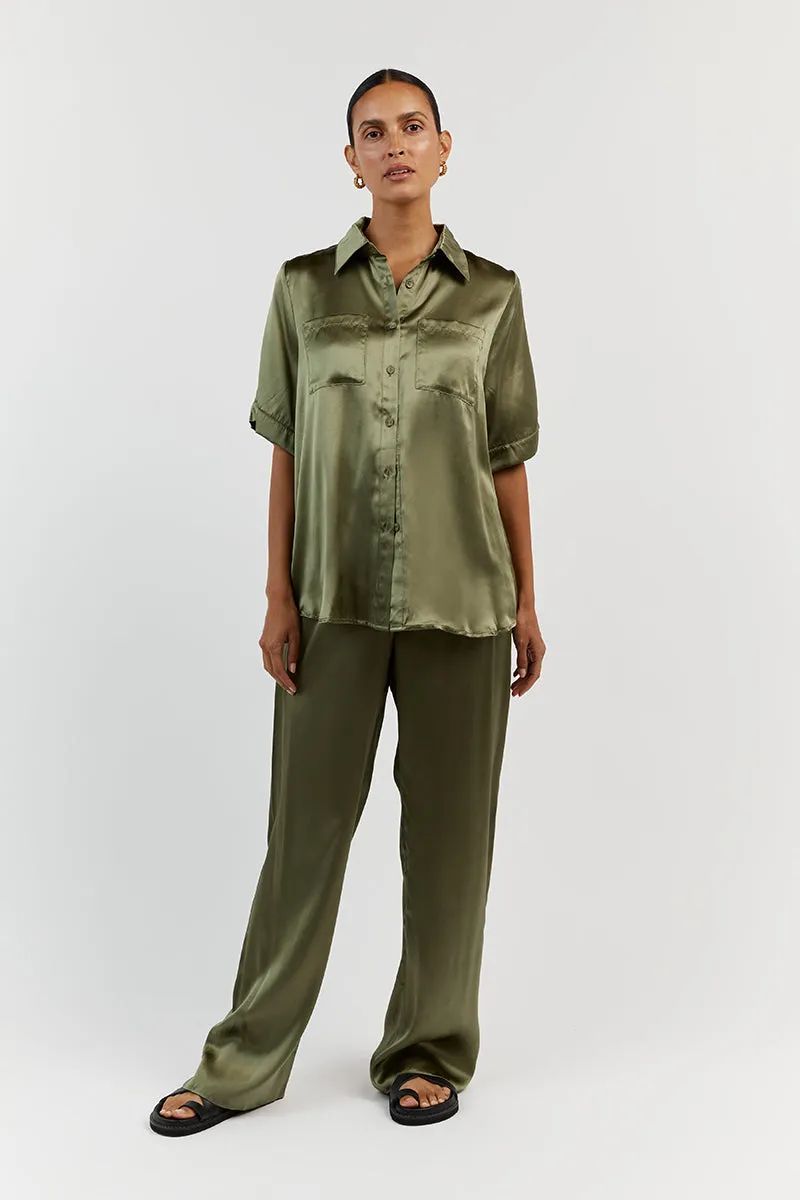 EVANS OLIVE SILK PANT sold by Dissh