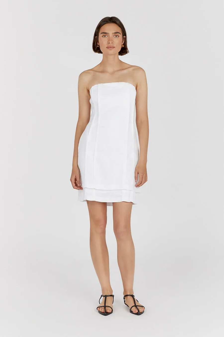 DULCE WHITE LINEN MINI DRESS sold by Dissh