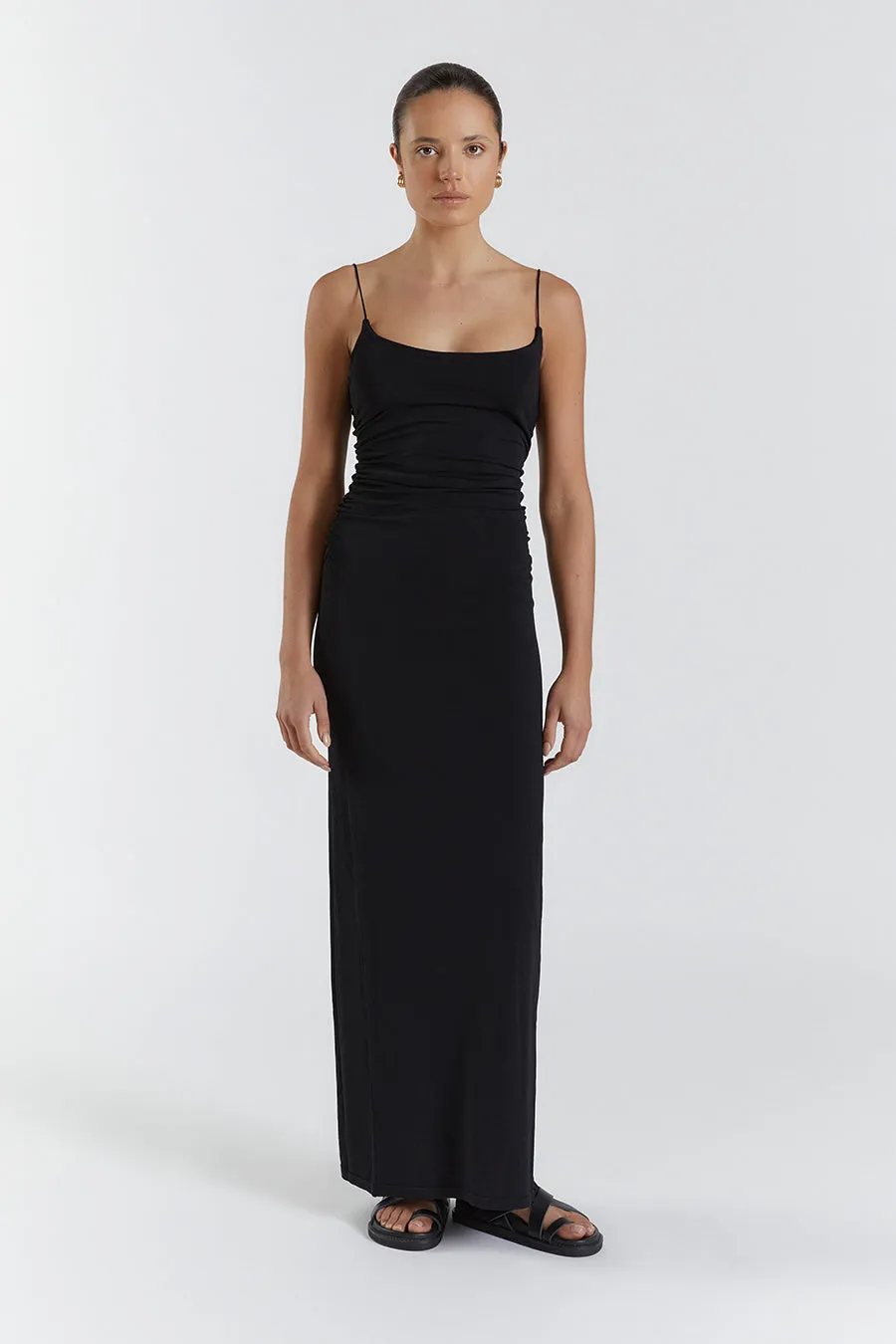 ROMY BLACK SCOOP KNIT MAXI DRESS sold by Dissh