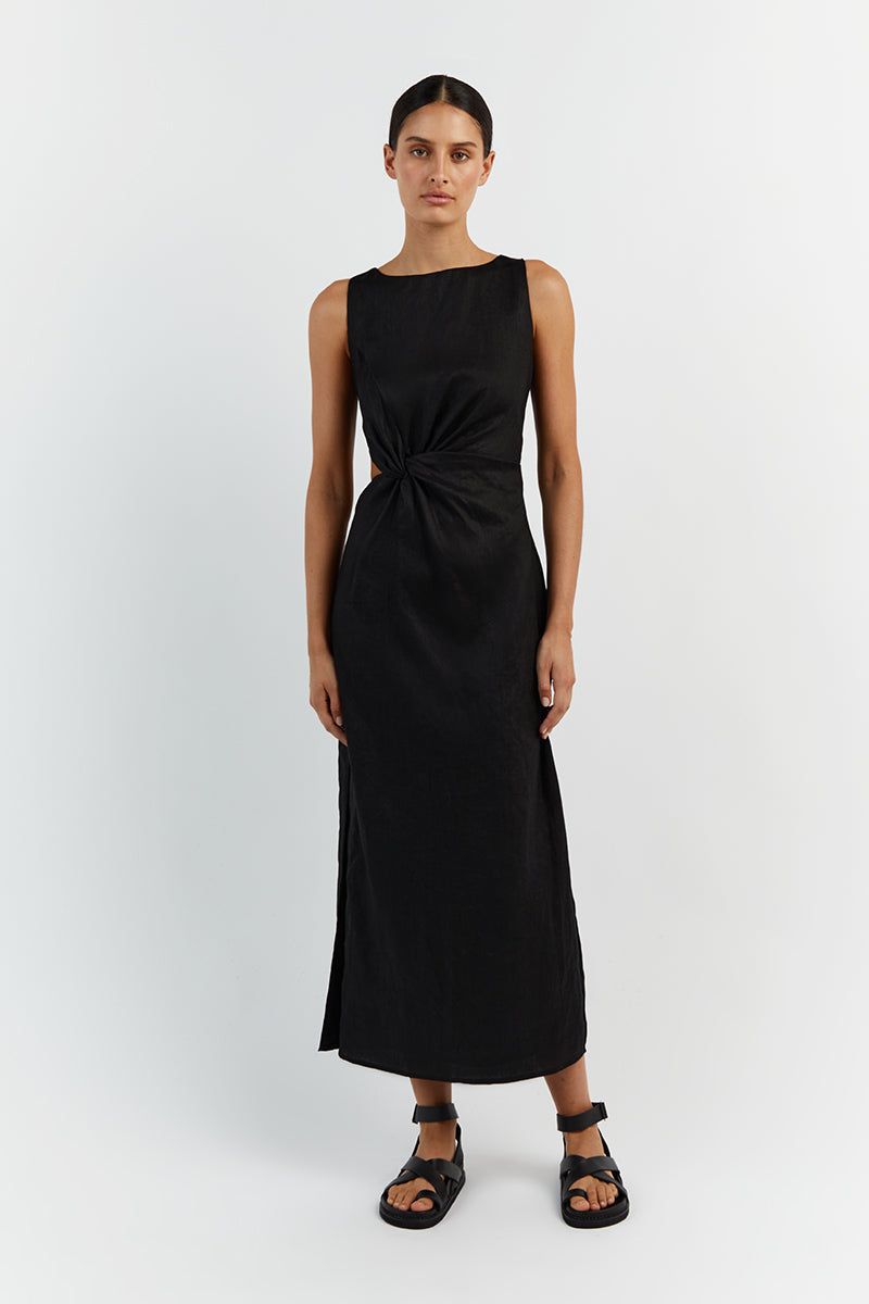 LEILANI BLACK LINEN MIDI DRESS sold by Dissh product image thumbnail 2
