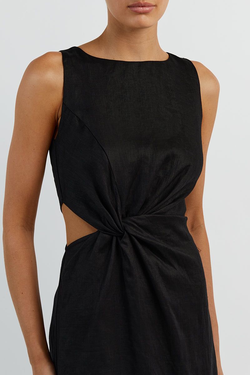 LEILANI BLACK LINEN MIDI DRESS sold by Dissh product image thumbnail 5