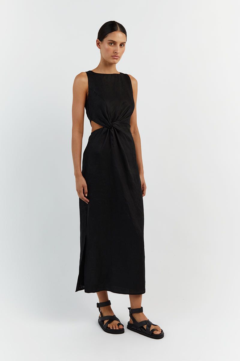 LEILANI BLACK LINEN MIDI DRESS sold by Dissh product image thumbnail 3