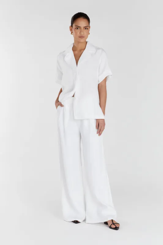 DULCE WHITE LINEN WIDE LEG PANT sold by Dissh