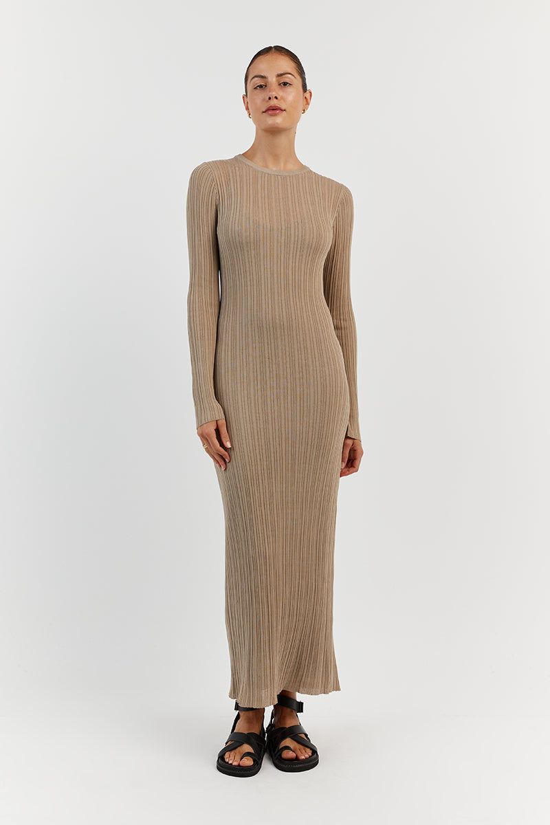 HARPER TAUPE LONG SLEEVE KNIT DRESS sold by Dissh product image thumbnail 2