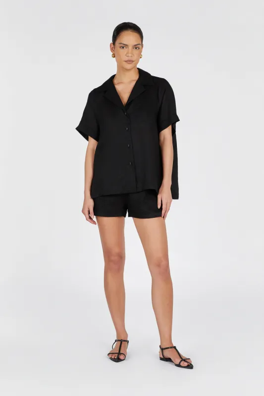 CAMPBELL BLACK LINEN SHIRT sold by Dissh