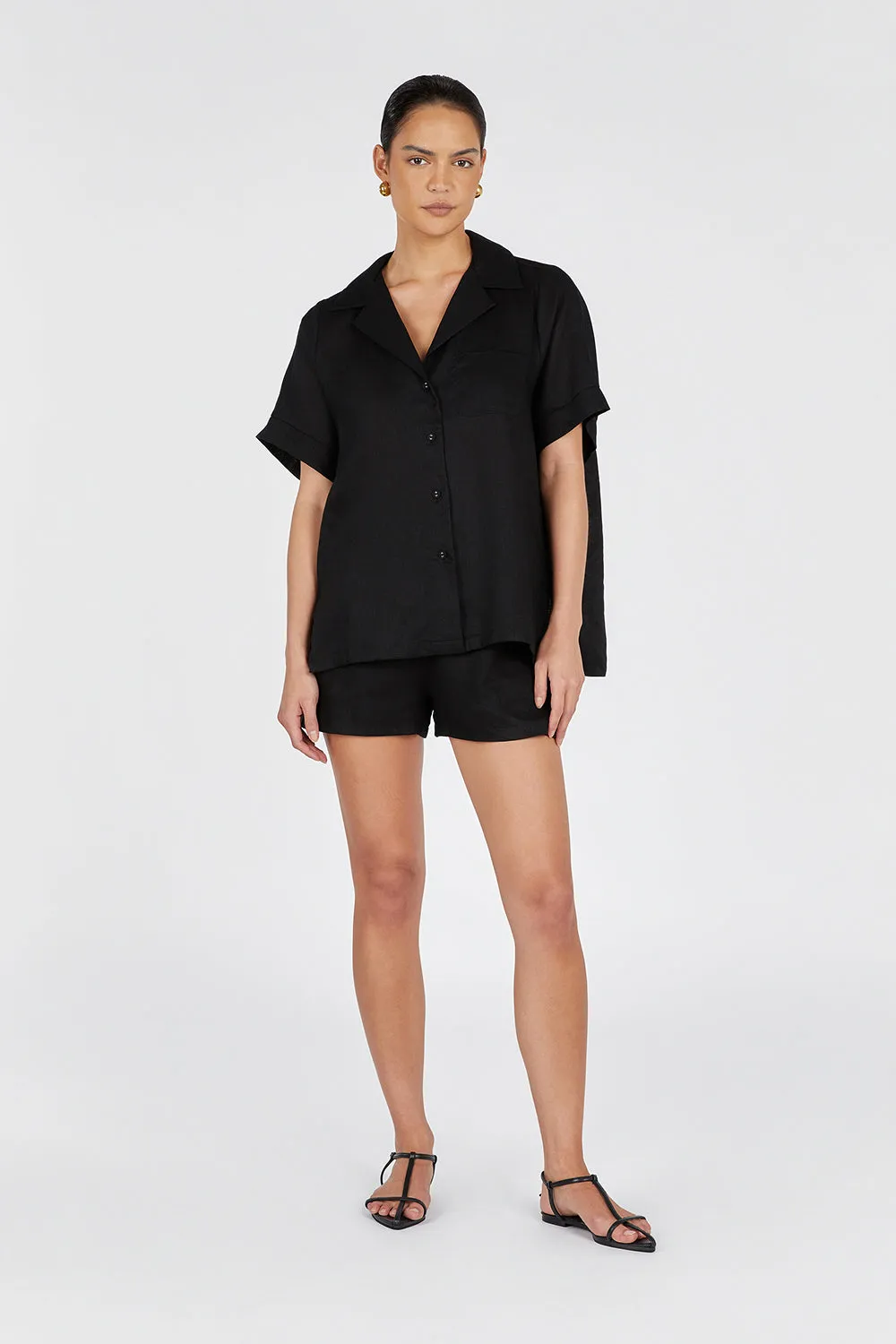 CAMPBELL BLACK LINEN SHIRT sold by Dissh