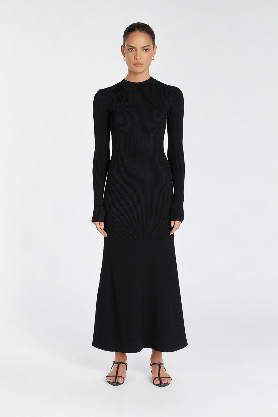 DONNA BLACK LONG SLEEVE MIDI DRESS sold by Dissh