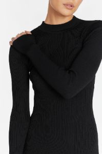 DONNA BLACK LONG SLEEVE MIDI DRESS sold by Dissh