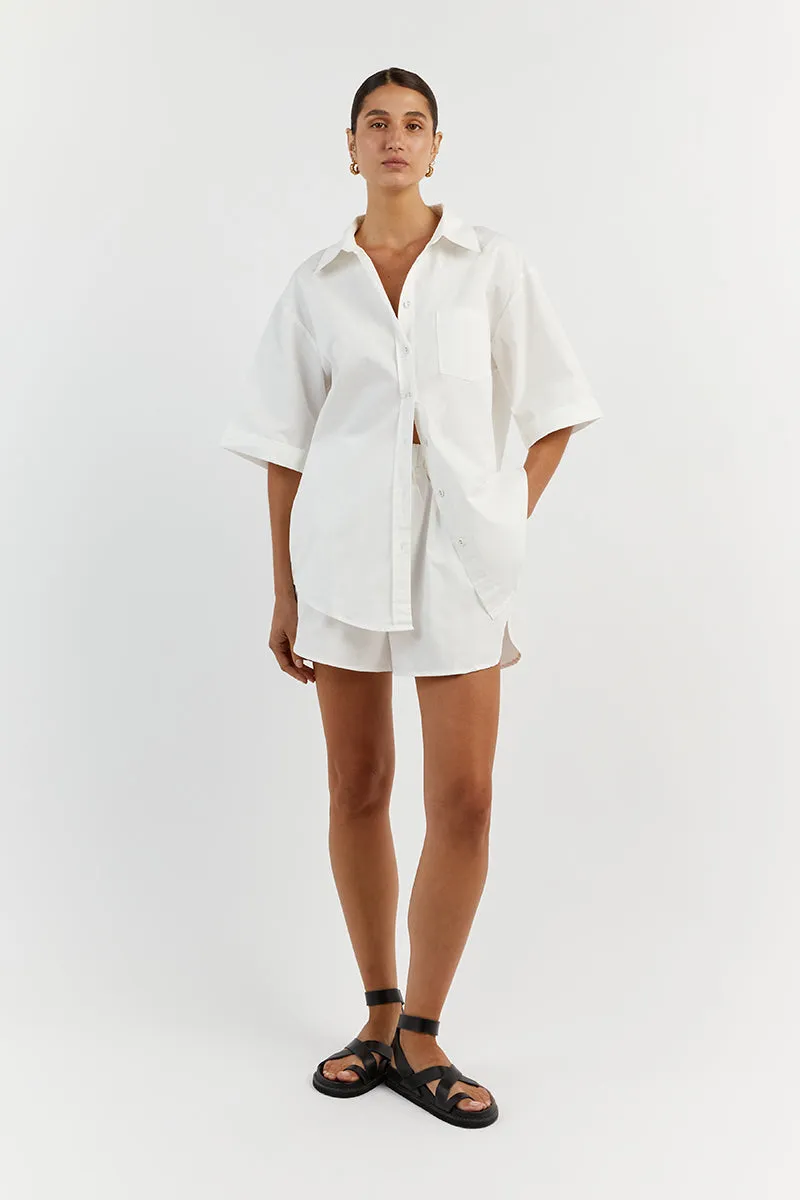 MAXIE WHITE COTTON SCOOP SHORT sold by Dissh