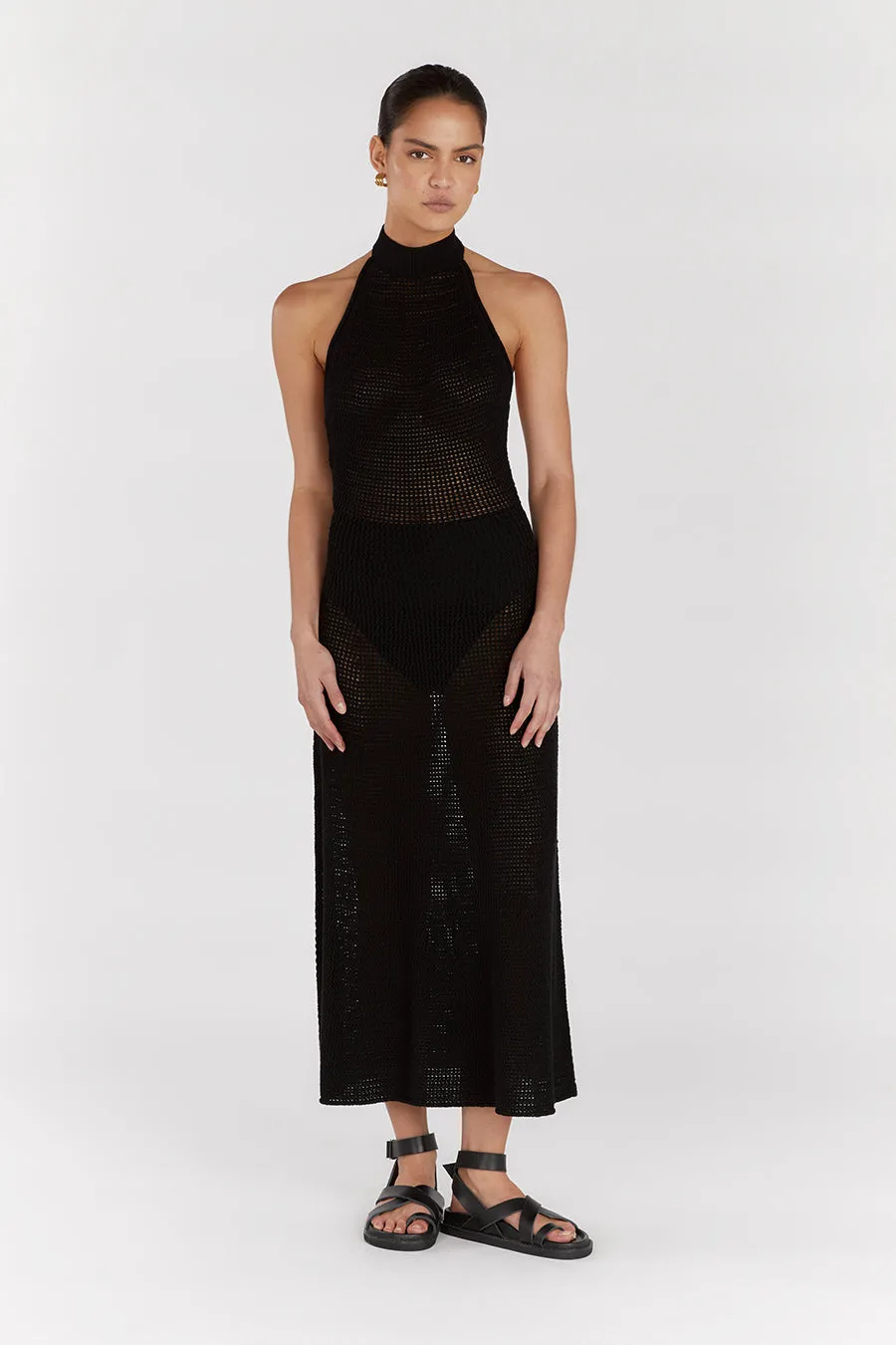 ZADIE BLACK CROCHET MIDI DRESS sold by Dissh