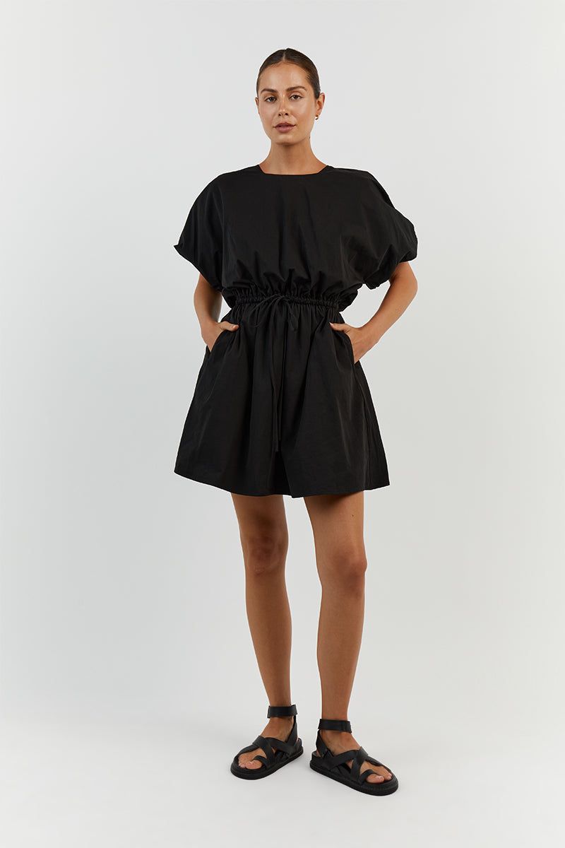 ELLA BLACK COTTON MINI DRESS sold by Dissh