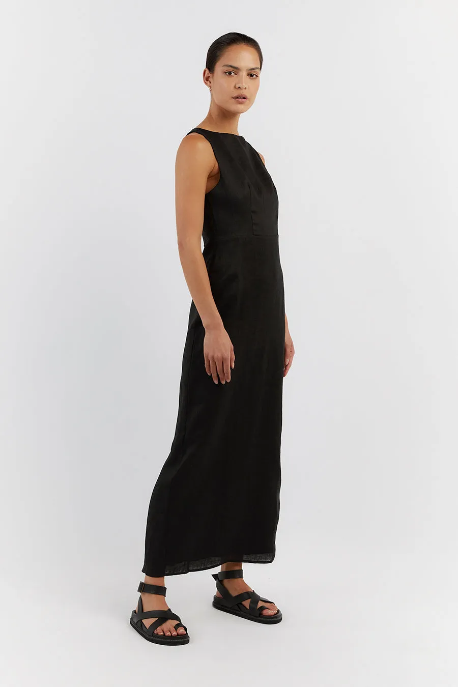 TYLA BLACK LINEN MIDI DRESS sold by Dissh product image thumbnail 3
