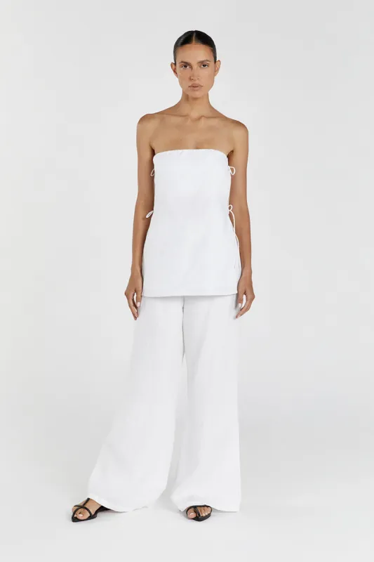 TORI WHITE LINEN STRAPLESS TOP sold by Dissh
