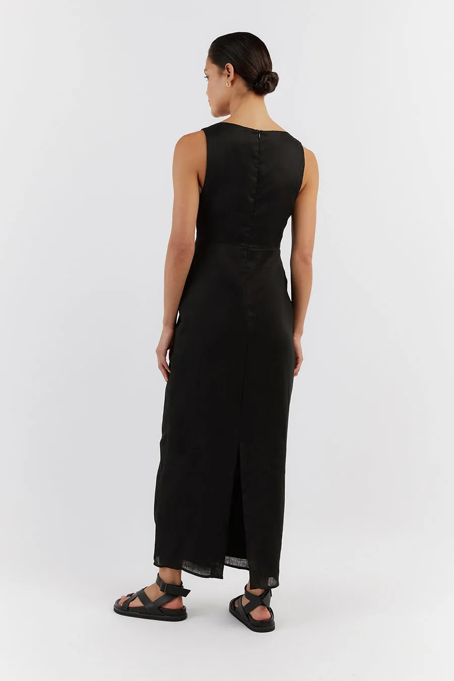 TYLA BLACK LINEN MIDI DRESS sold by Dissh product image thumbnail 4