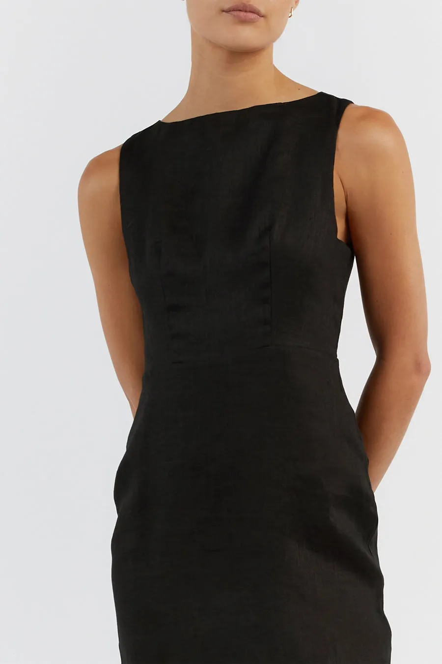 TYLA BLACK LINEN MIDI DRESS sold by Dissh product image thumbnail 5