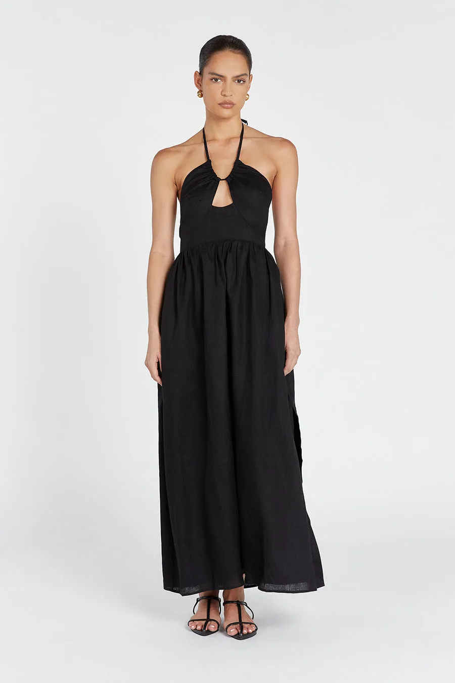 ALYSSA BLACK LINEN MAXI DRESS sold by Dissh