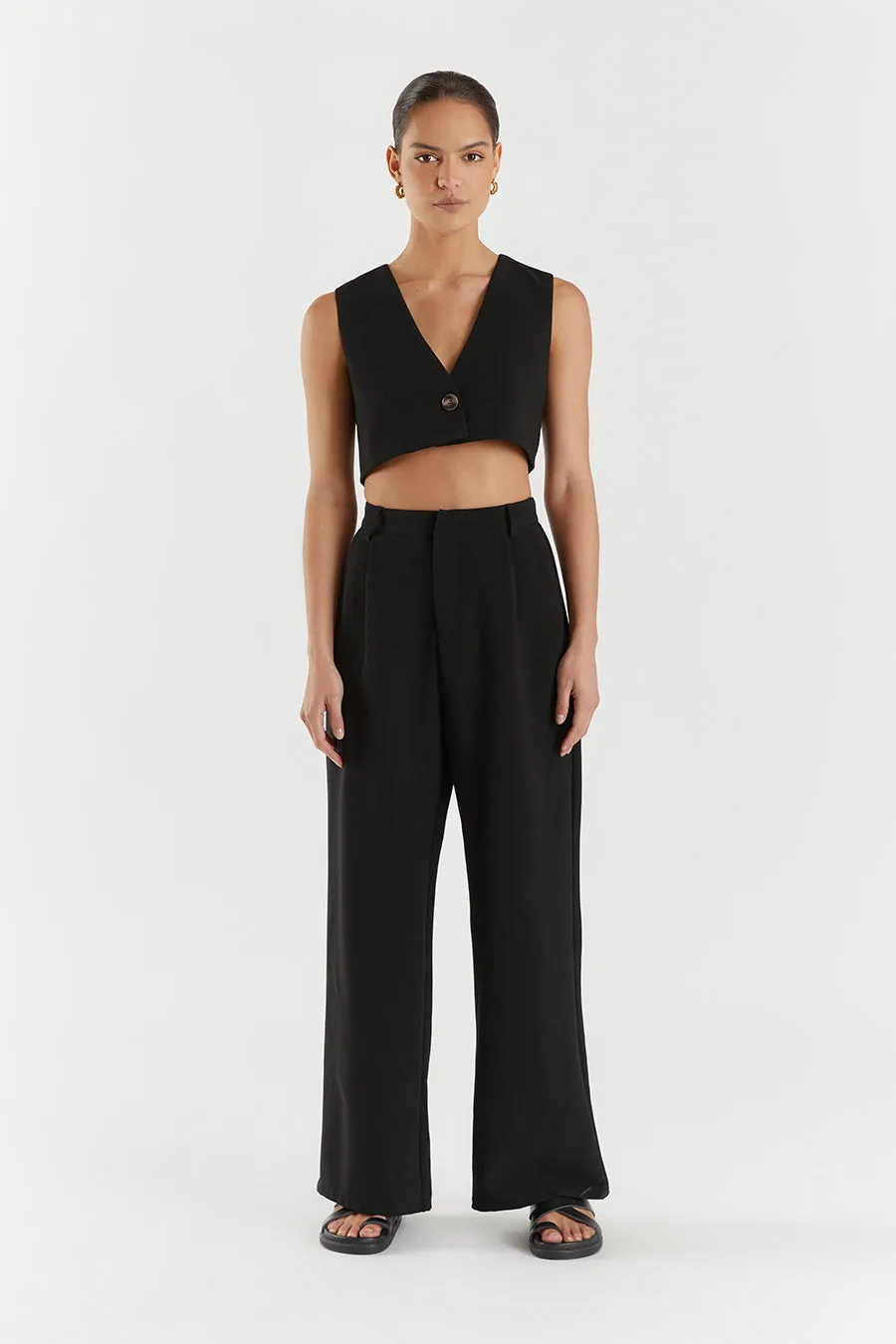 ROWAN BLACK CROPPED VEST sold by Dissh