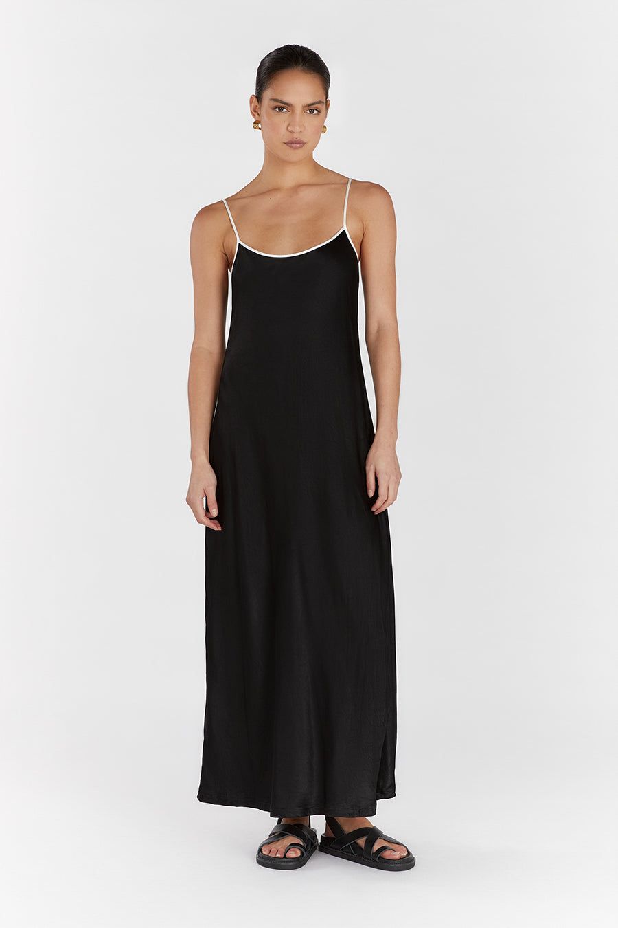 LETTY BLACK SATIN CONTRAST DRESS sold by Dissh