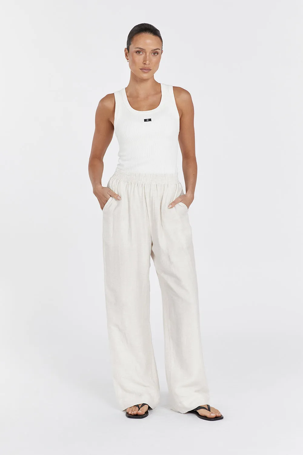 SHANIYA OFF WHITE LINEN BLEND PANT sold by Dissh product image thumbnail 5