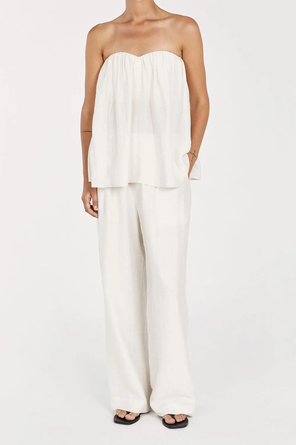 SHANIYA OFF WHITE LINEN BLEND PANT sold by Dissh product image thumbnail 3